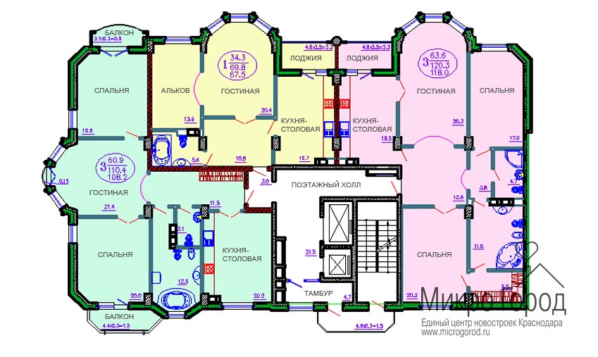 План этажа ЖК «Бельведер» продажа квартир от застройщика в центре Краснодара - элитная недвижимость Краснодар