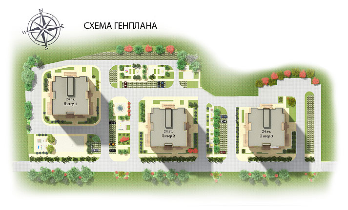 Жилой комплекс «Три богатыря» - генеральный план застройки в Краснодаре. Продажа квартир в Краснодаре ЦМР