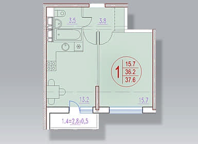 Планировки 1-комнатных квартир ЖК Восточно-Кругликовский - литер 4.1.4